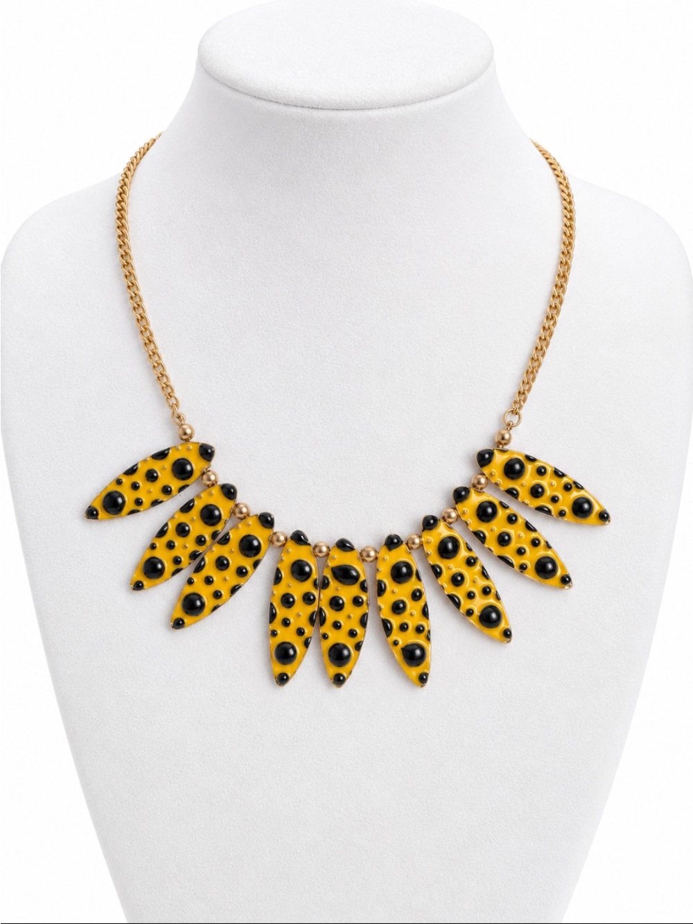 Yellow & Black Spotted Leaf Statement Necklace Gold-Tone Chain